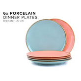 Ceramic Dinner Plates Set Of 6 Pieces - 3 Pink + 3 Blue Sprinkle Series | Ceramic Plates Set With Glossy Finish - Ceramic Dinner Plates | Set Of 6 Plates For Dinner